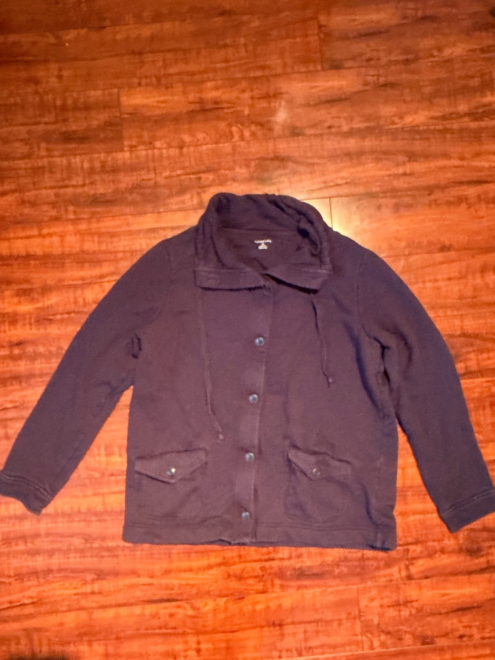 Lands' End Navy Button-Front Knit Utility Jacket | Size Medium